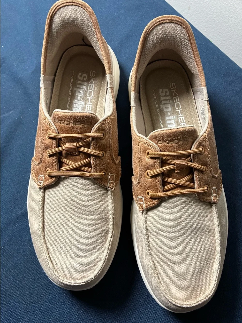 Skechers Men’s Slip-In Canvas Loafers in Beige and Tan